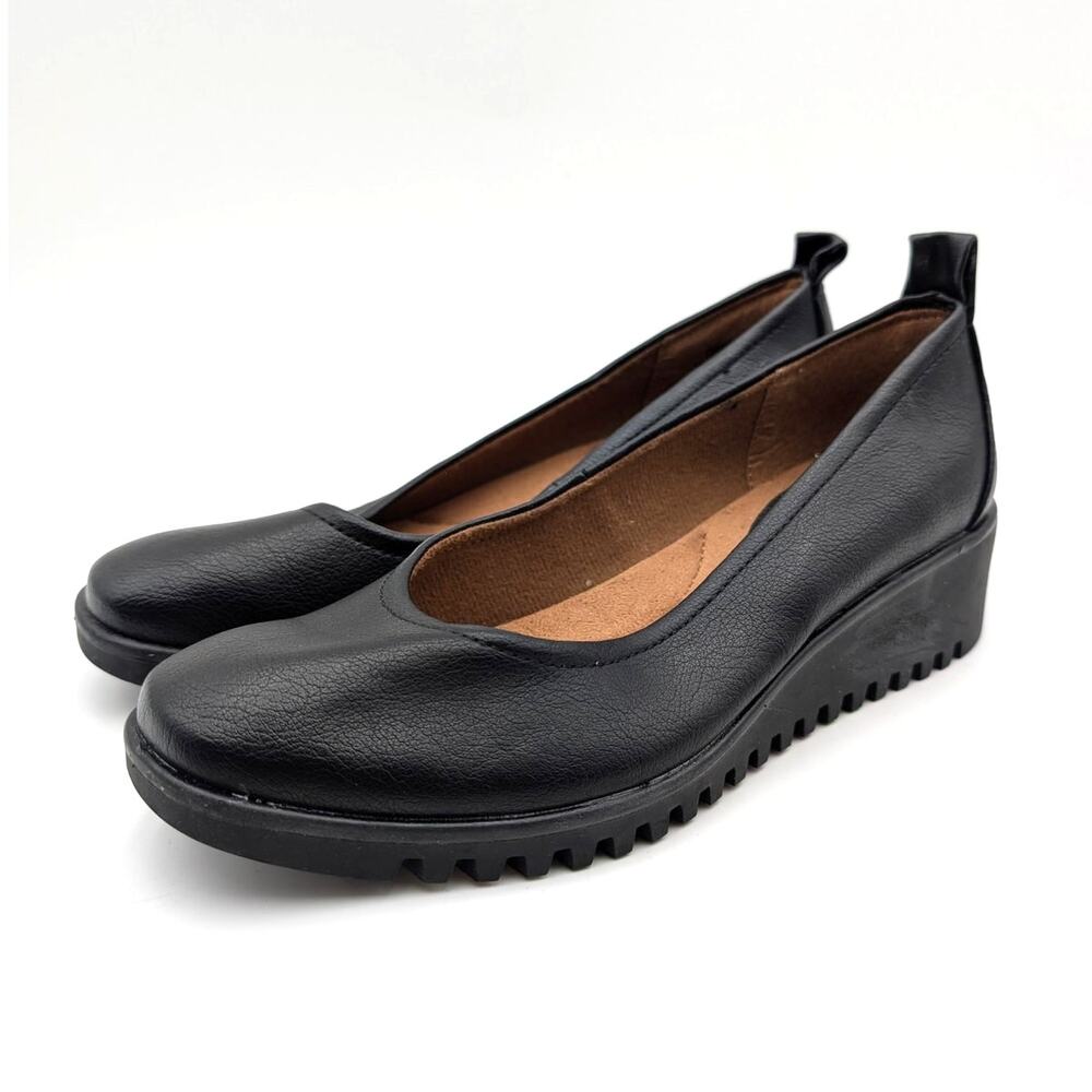 Eurosoft Darcie Wedge Heel Loafer Shoes Almond Toe Womens Black Size US7M EU37.5